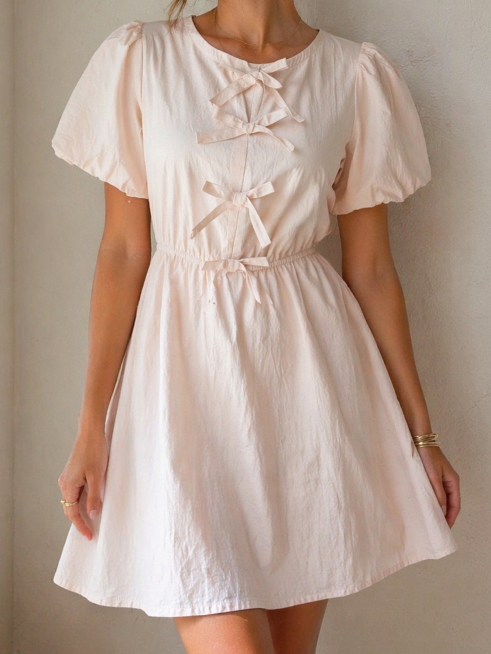 Zesica NWT Apricot Bow Front Babydoll Dress Puff Sleeve Cottagecore Size Small
